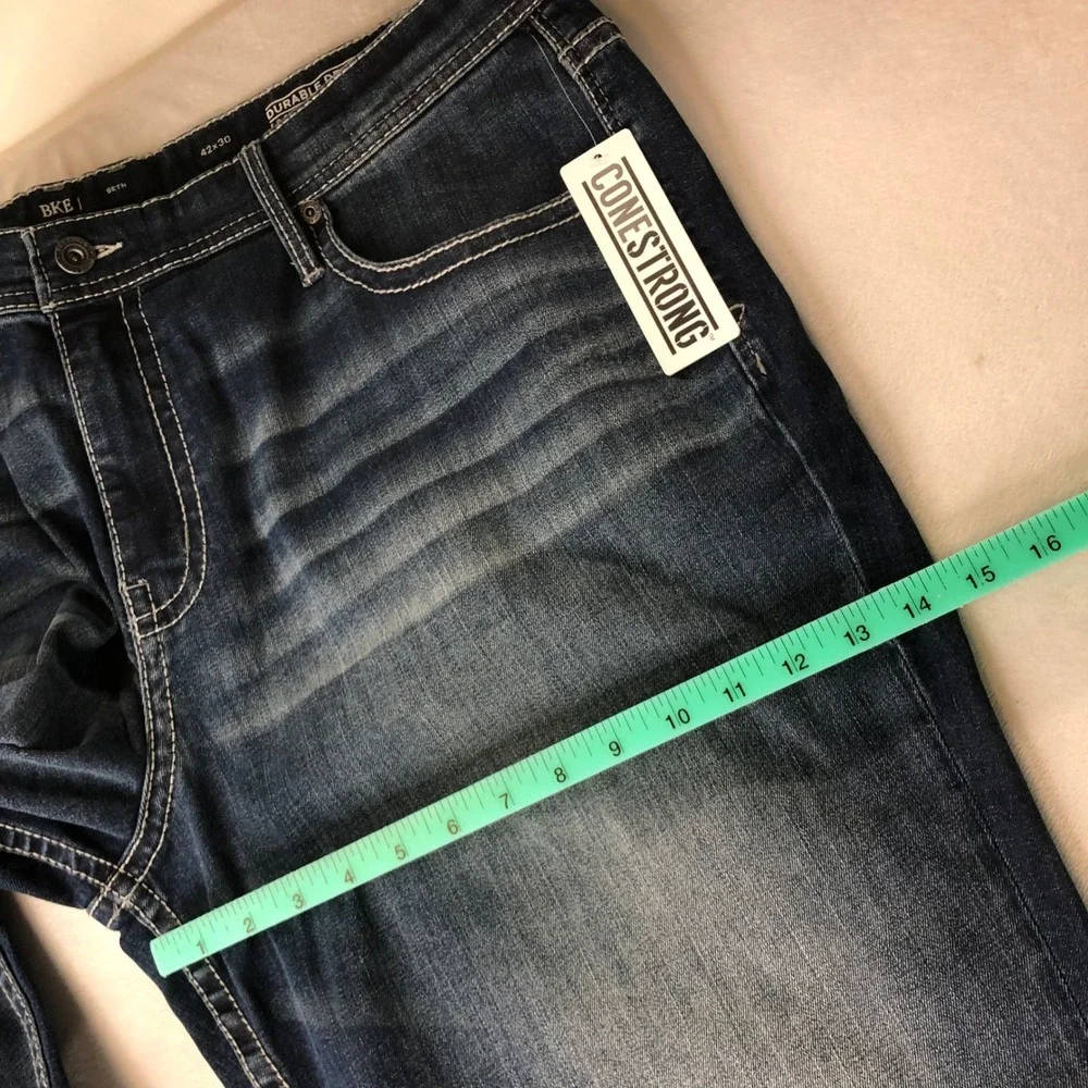 NEW BKE Seth Jeans Mens 42x30 Blue Straight Cone Denim Whiskering Stretch Preppy